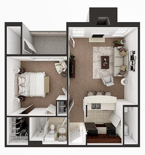 floor plan of 1 bed 1 bath apt